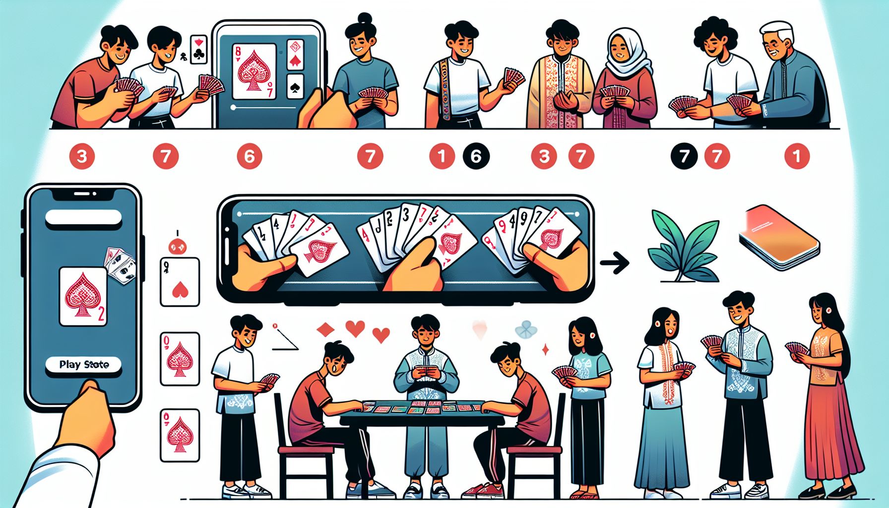 Step-by-step guide illustration for playing Tongits on 777SH with Filipino players